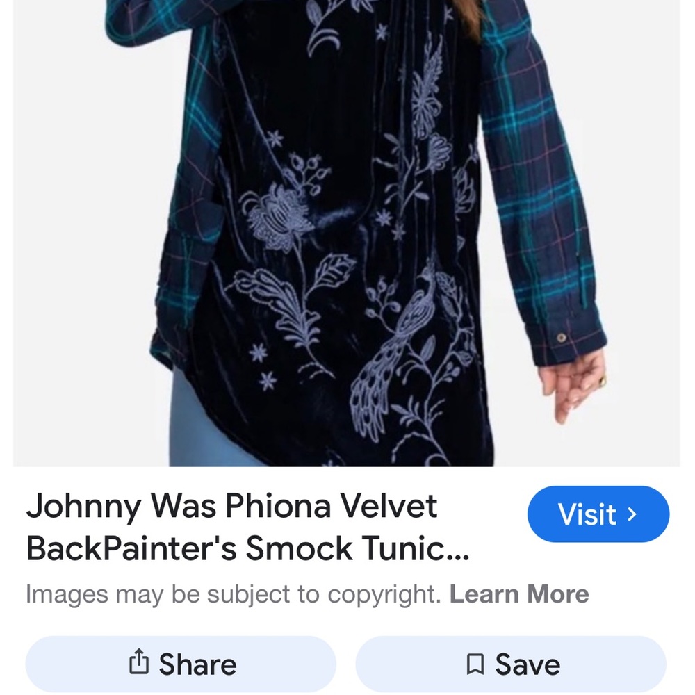 Johnny Was Blue Plaid Velvet Tunic